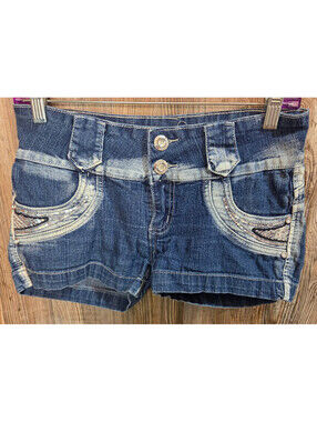 Sexy Diva Denim Jean Shorts Women Size 9 (27x2) Sequin Wings Accent